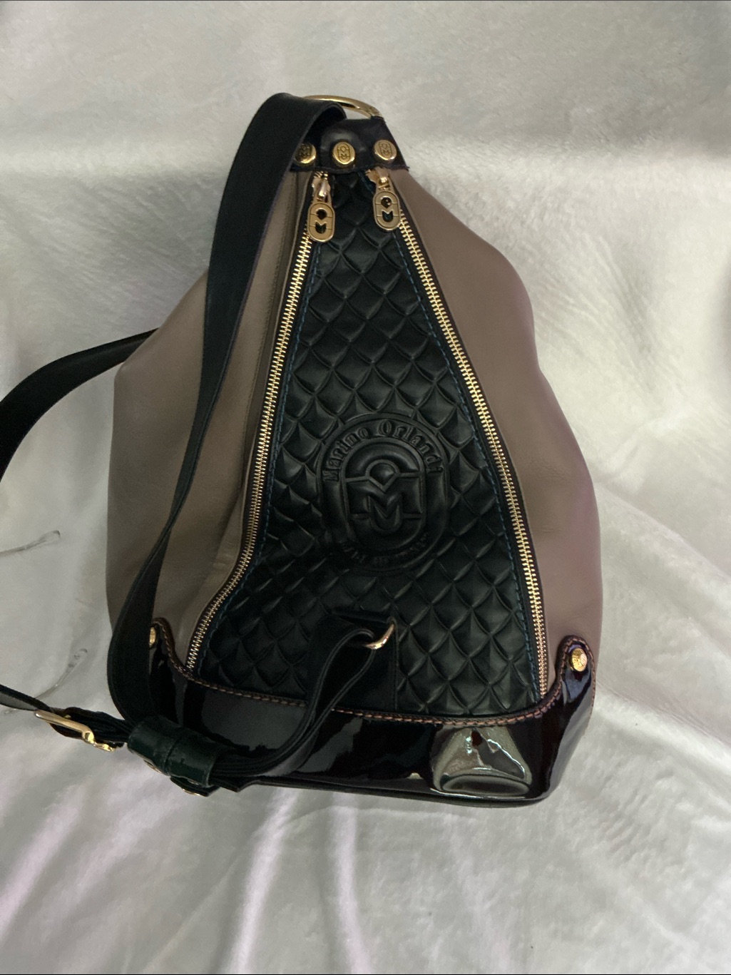 Quilted Marino Orlando Accent Brown And Black Women's Italian Leather Hobo Bag